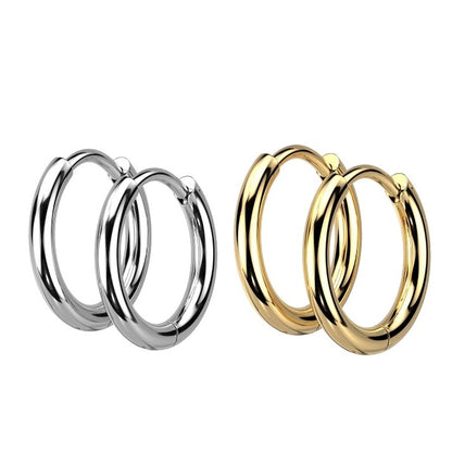 Pair of 316L Surgical Steel  Hinged Plain Round Hoop Earrings