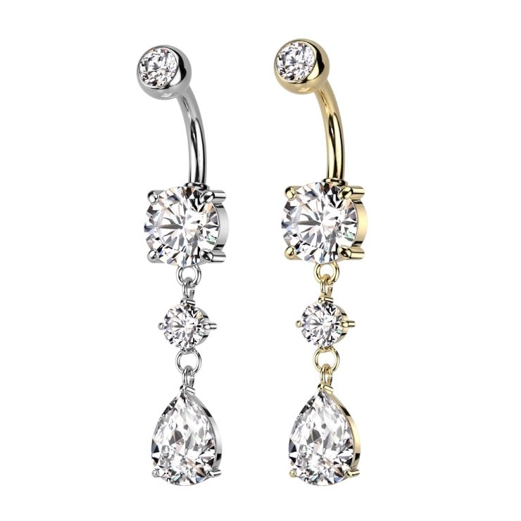 Tear Drop CZ Dangle 316L Surgical Steel Belly Bar