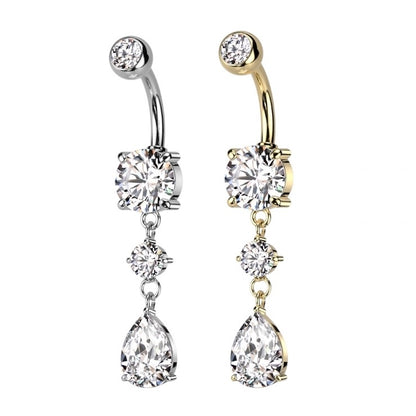 Tear Drop CZ Dangle 316L Surgical Steel Belly Bar