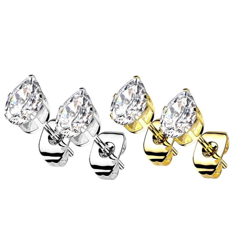 Pair of Earring studs with Teardrop CZ