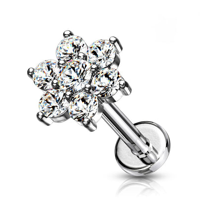 Paved Round CZ Flower Top on Internally Threaded