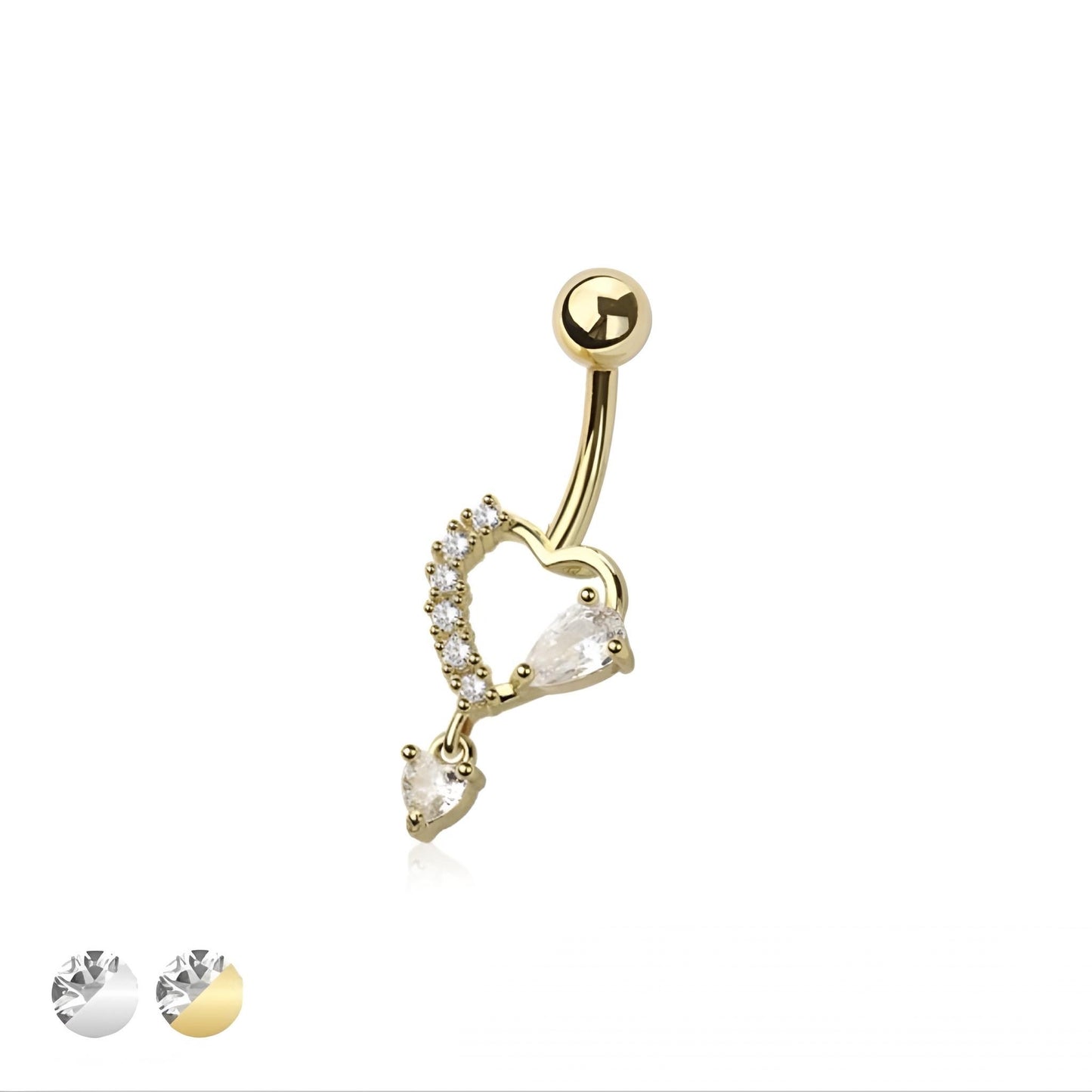 Multi Cz Heart With Heart Dangle Belly Bar