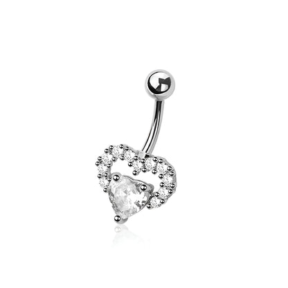 Multi Cz Heart Belly Bar