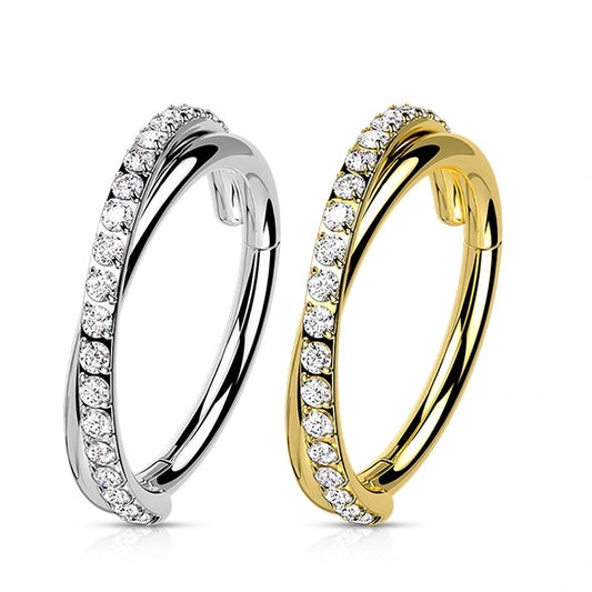 Helix Or Tragus Hinged Segment with Criss-Cross CZ Paved Lines