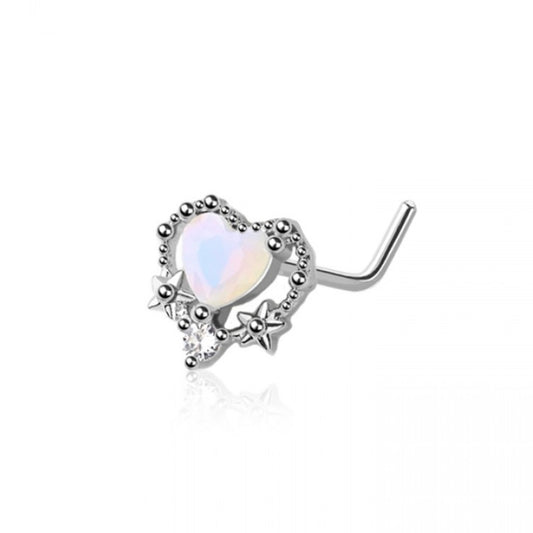 Opal Heart Nose Stud