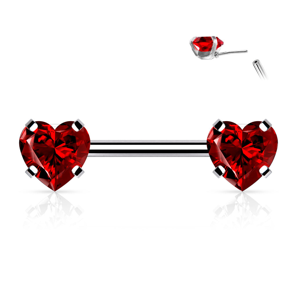 Threadless Push in Nipple Barbells with Prong Set Heart CZ End