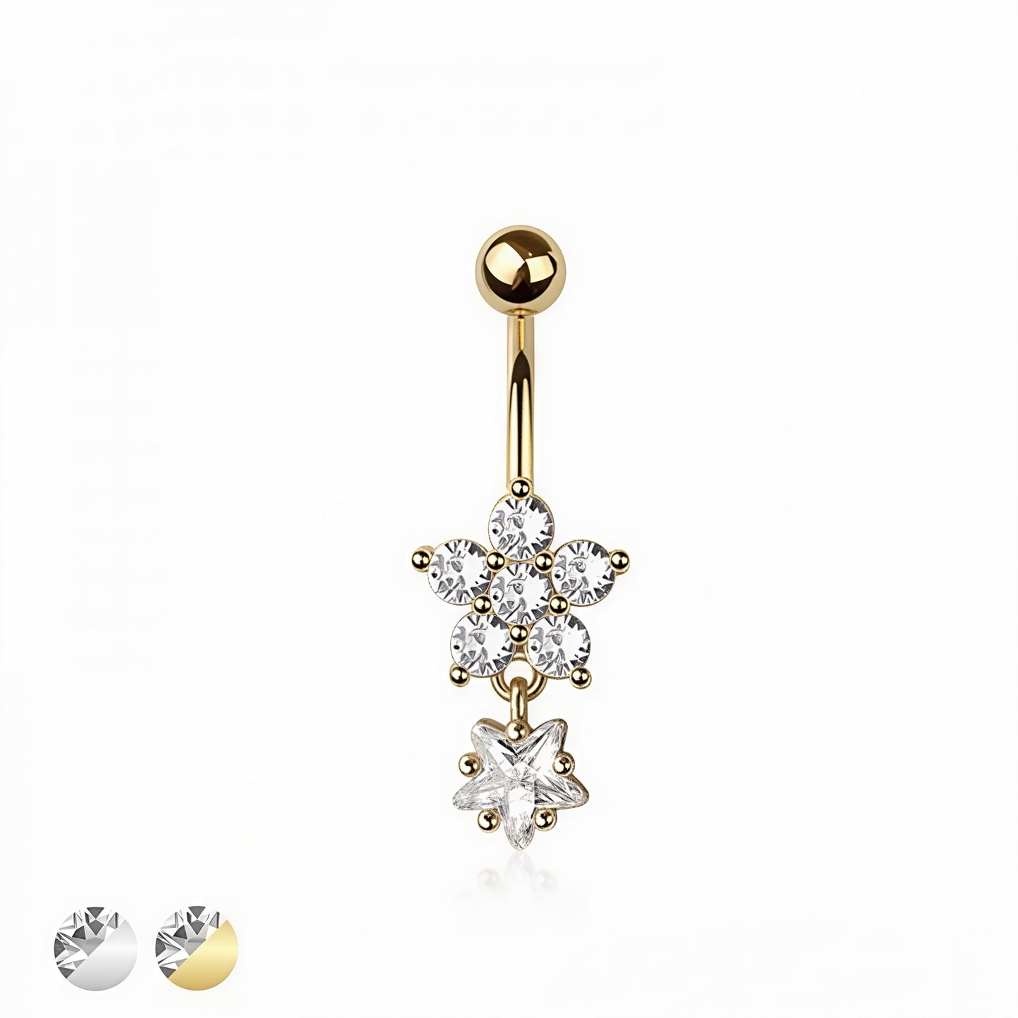 Flower Belly Bar – CZ 5 Petal Dangle