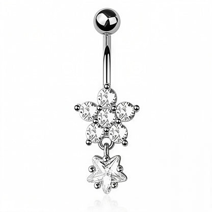 Flower Belly Bar – CZ 5 Petal Dangle