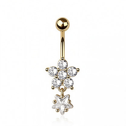 Flower Belly Bar – CZ 5 Petal Dangle