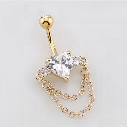 Heart CZ Double Rope Chain Belly Bar
