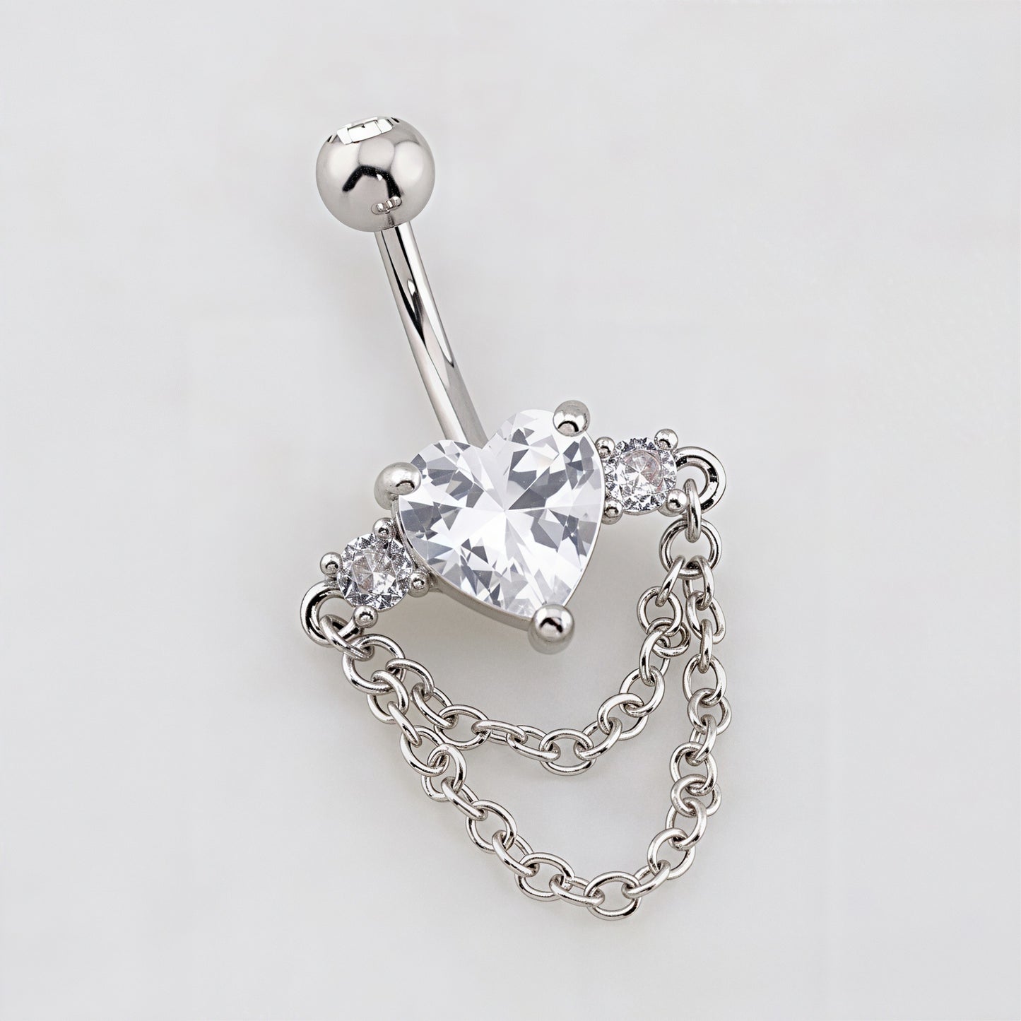 Heart CZ Double Rope Chain Belly Bar