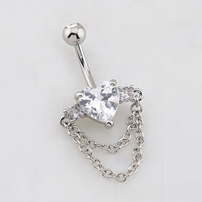 Heart CZ Double Rope Chain Belly Bar