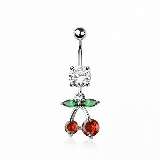 Multi CZ Cherry Dangle Belly Bar