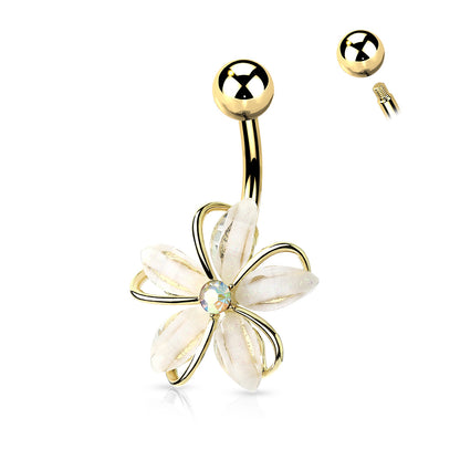 CZ Center Wire Set White Flower 316L Surgical Steel Belly Bar