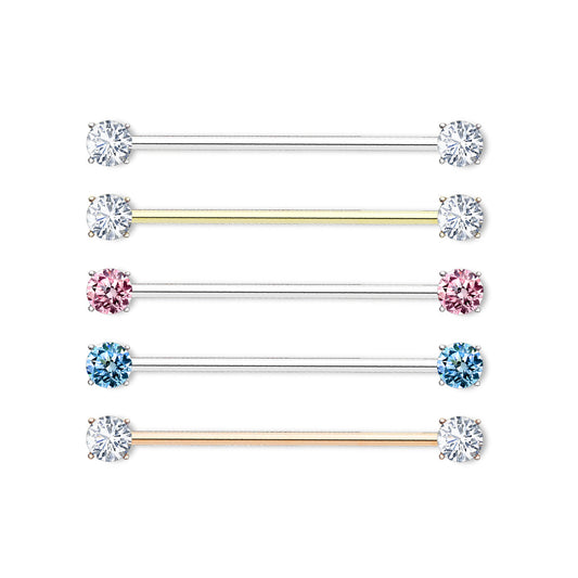 Round CZ Prong Set  Industrial Barbell