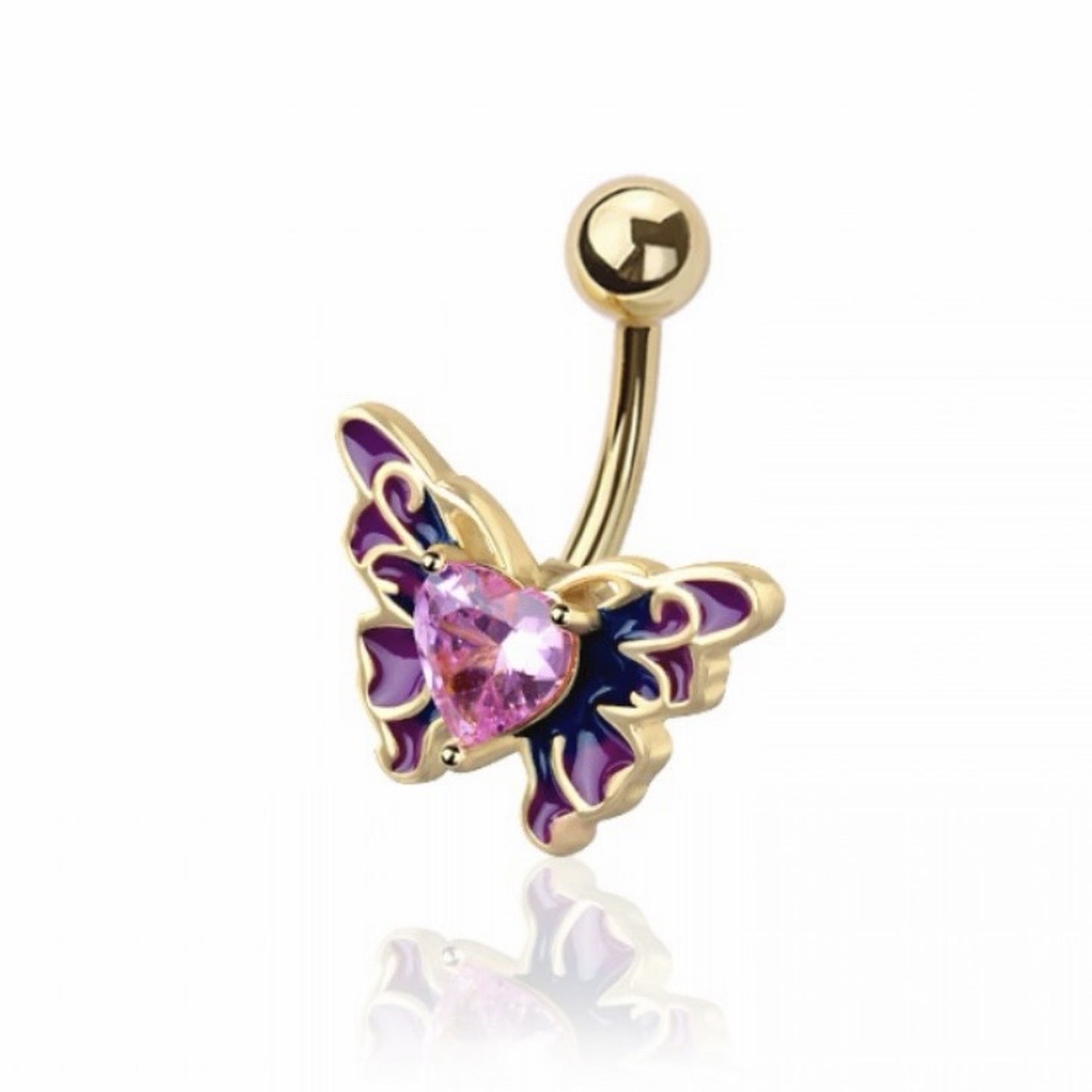 Pink Cz Heart Butterfly Belly Bar