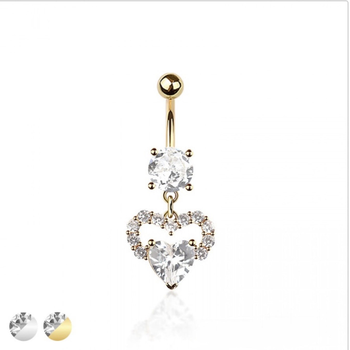 Multi Cz Heart Dangling Belly Bar