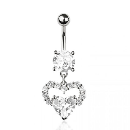 Multi Cz Heart Dangling Belly Bar