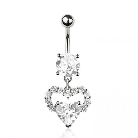 Multi Cz Heart Dangling Belly Bar