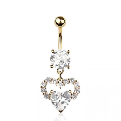 Multi Cz Heart Dangling Belly Bar