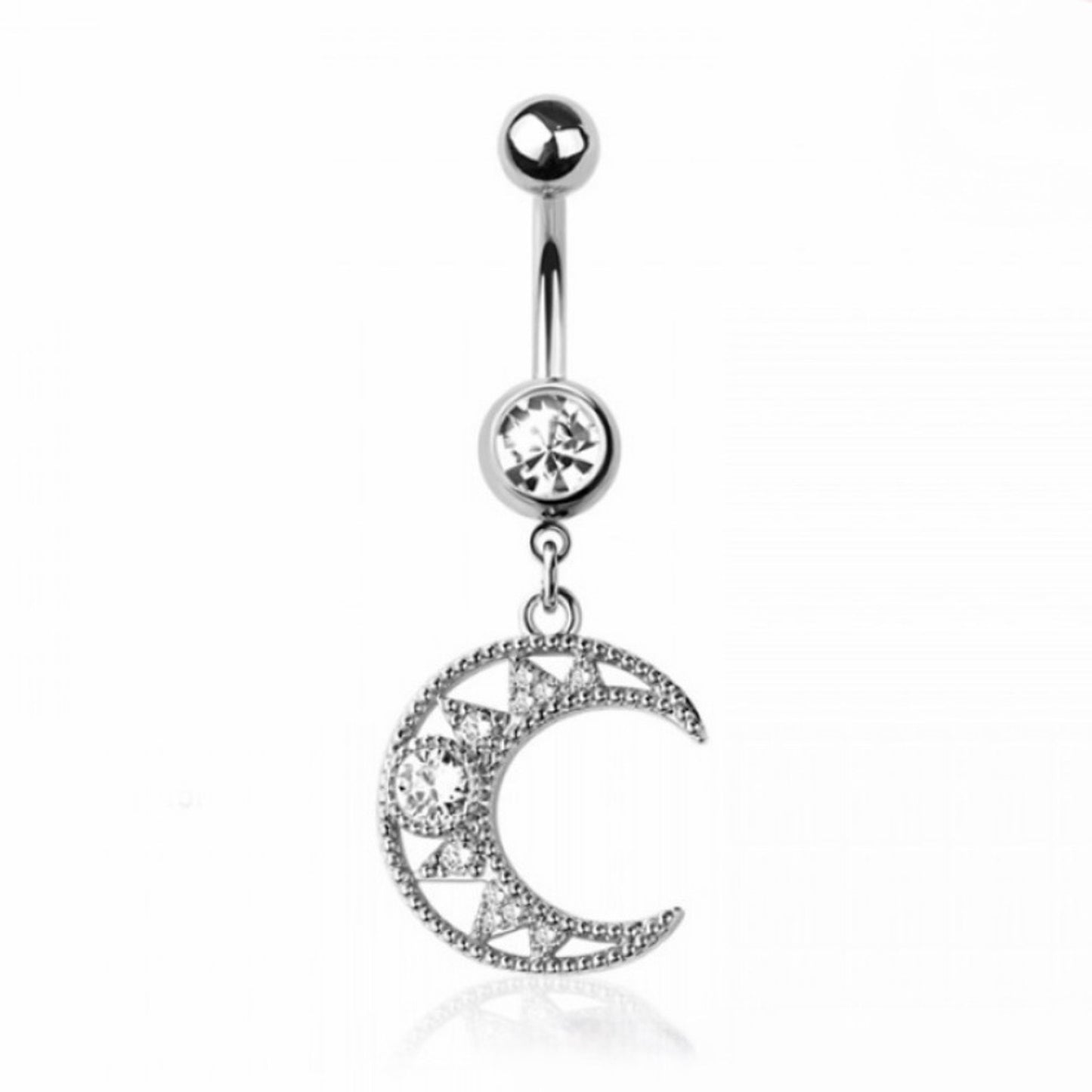 Crescent Moon Cz Belly Bar