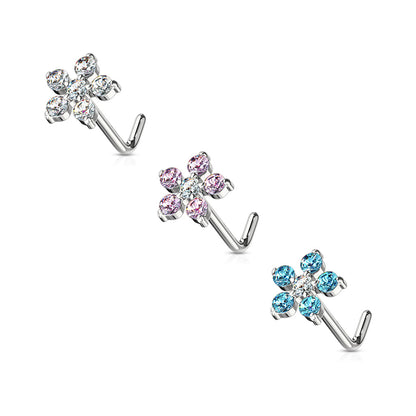 6 CZ Flower 316L Surgical Steel L Bend Nose Stud Rings