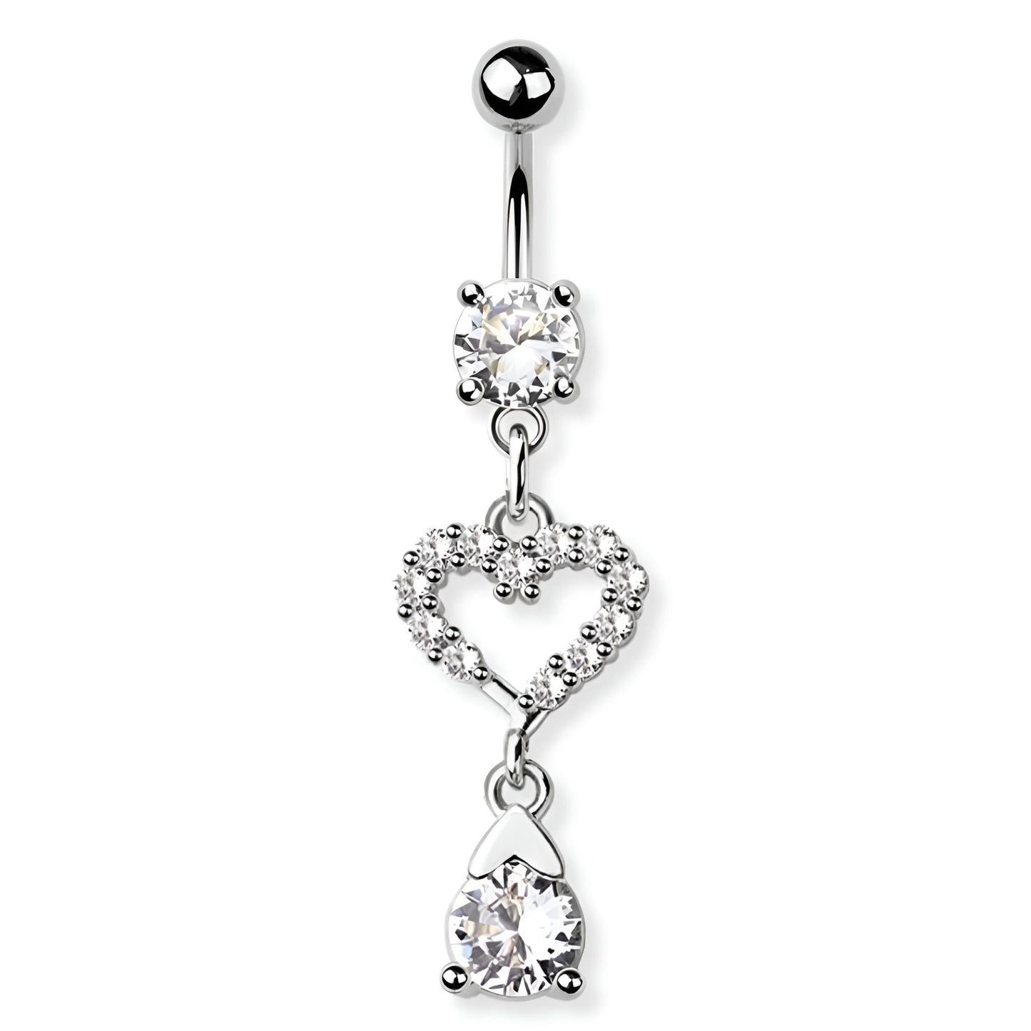 Cz Hear Dangling Belly Bar