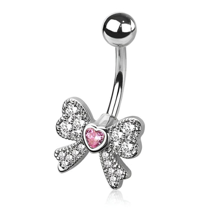 Cz Ribbon Belly Bar