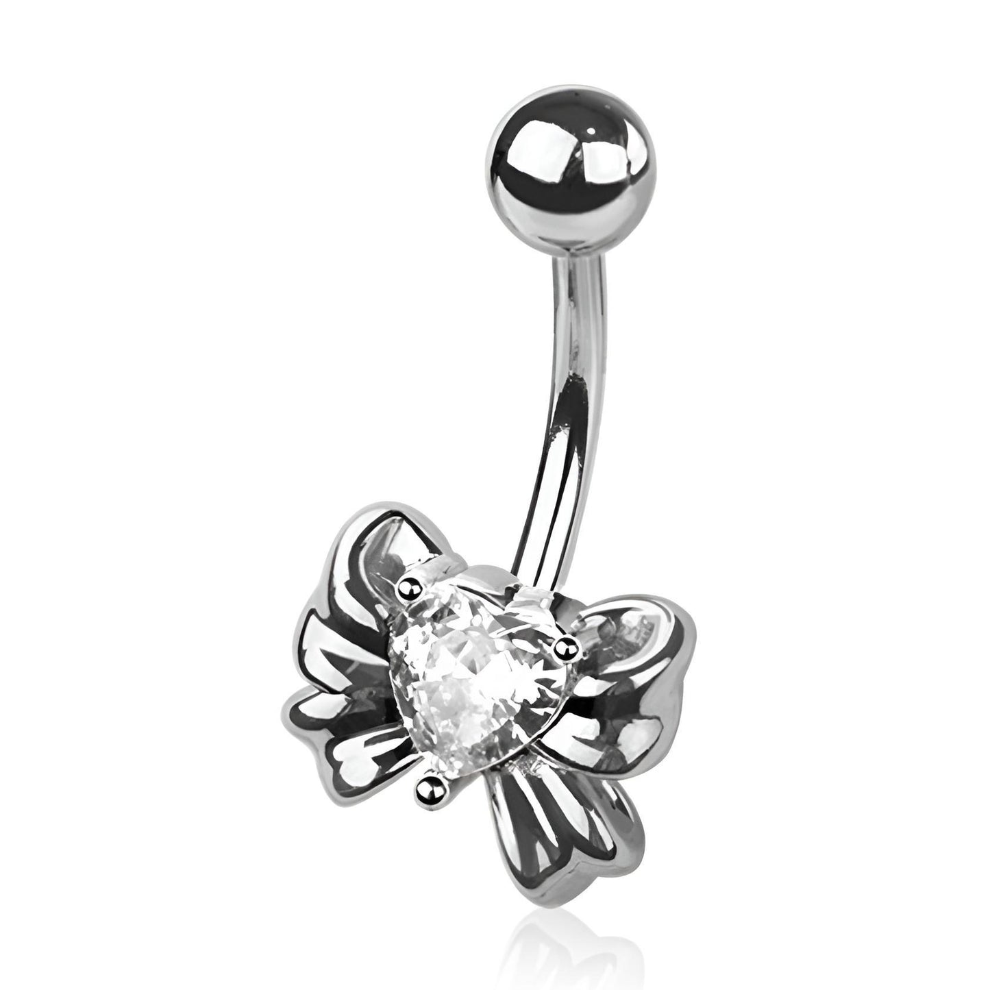 Cz Heart Ribbon Belly Bar