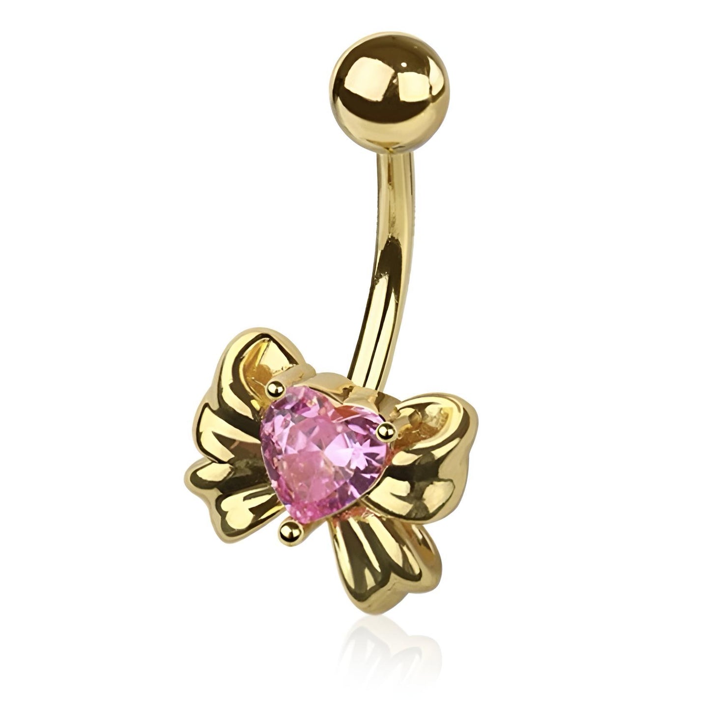 Cz Heart Ribbon Belly Bar