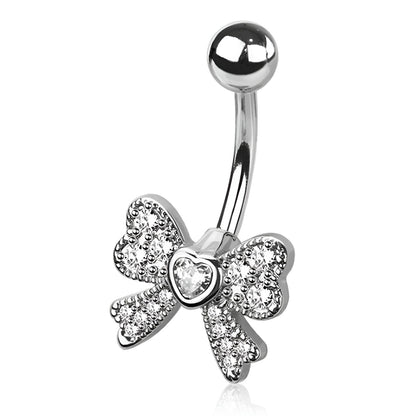 Cz Ribbon Belly Bar