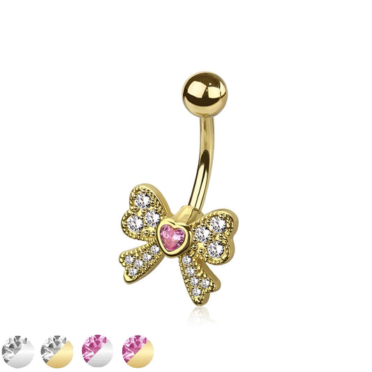 Cz Ribbon Belly Bar