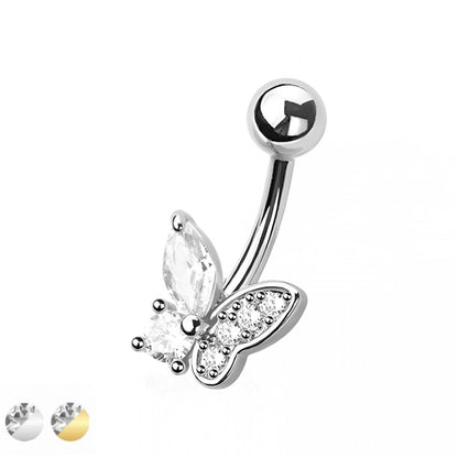 Cz Butterfly Belly Bar