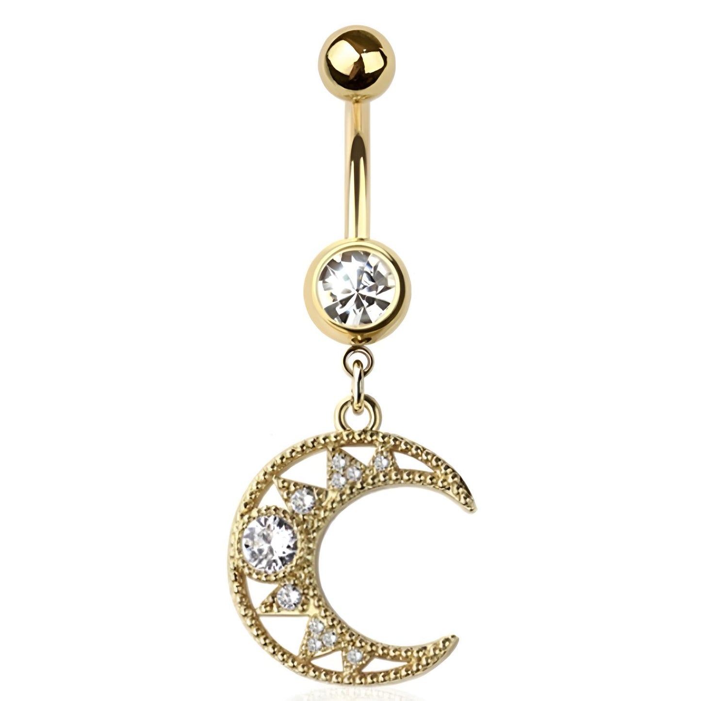 Crescent Moon Cz Belly Bar