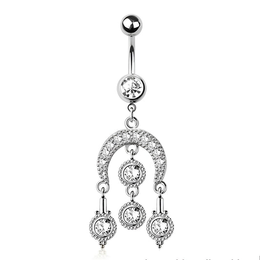 Crescent Moon Cz Belly Bar