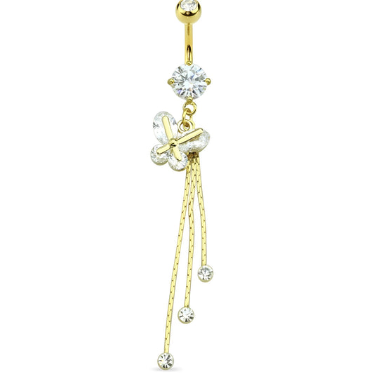 Cz Butterfly Triple Chain Belly Bar