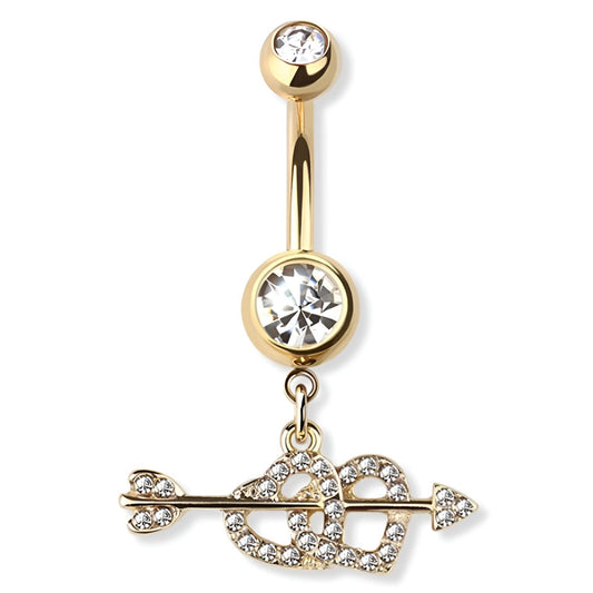 Double Heart Arrow Crossed Charm Belly Bar