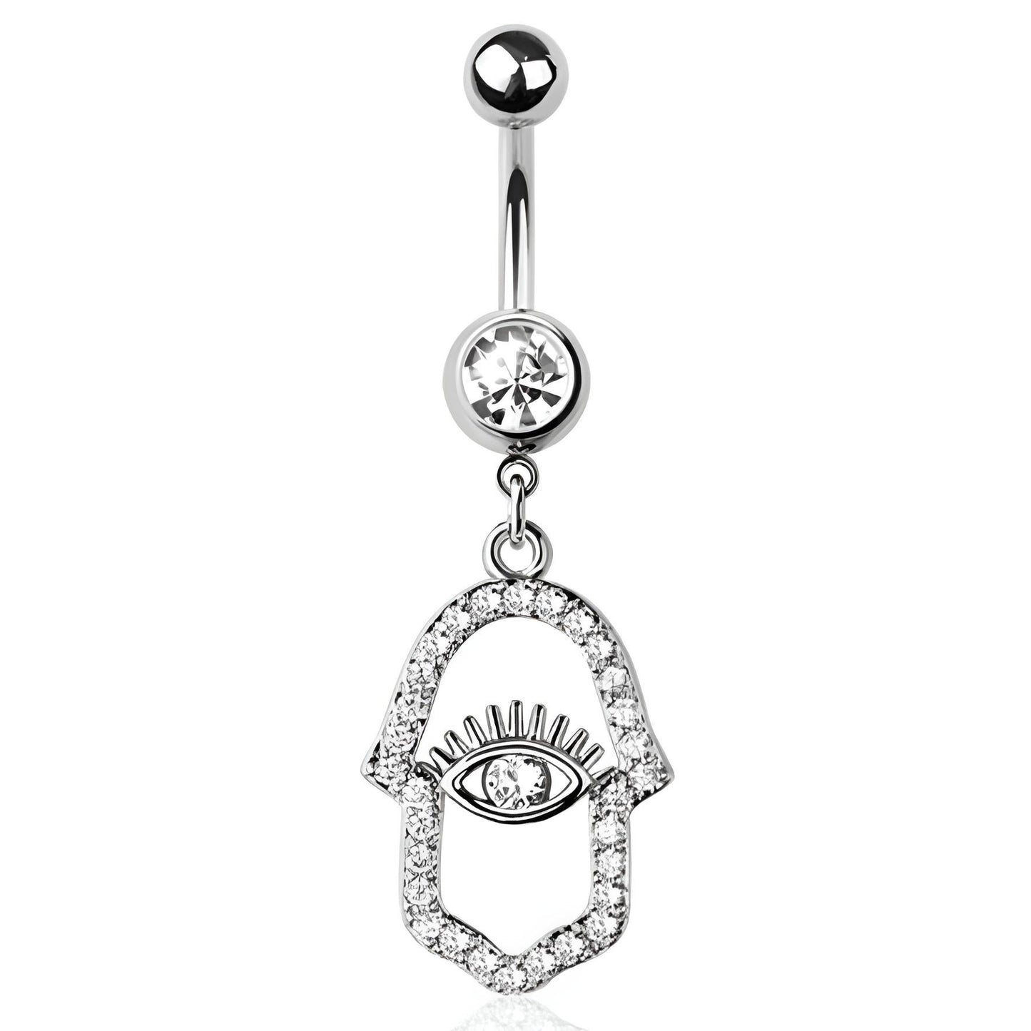 Hamsa Hand Eye Multi Cz Belly Bar