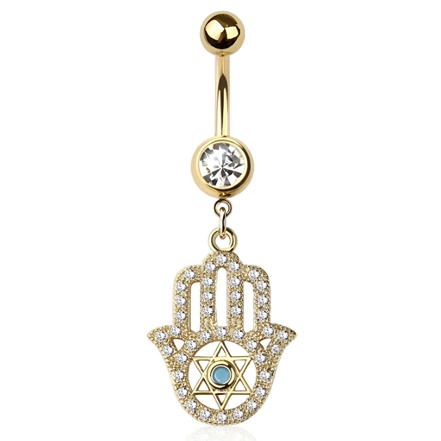 Hamsa Hand Multi Cz Belly Bar