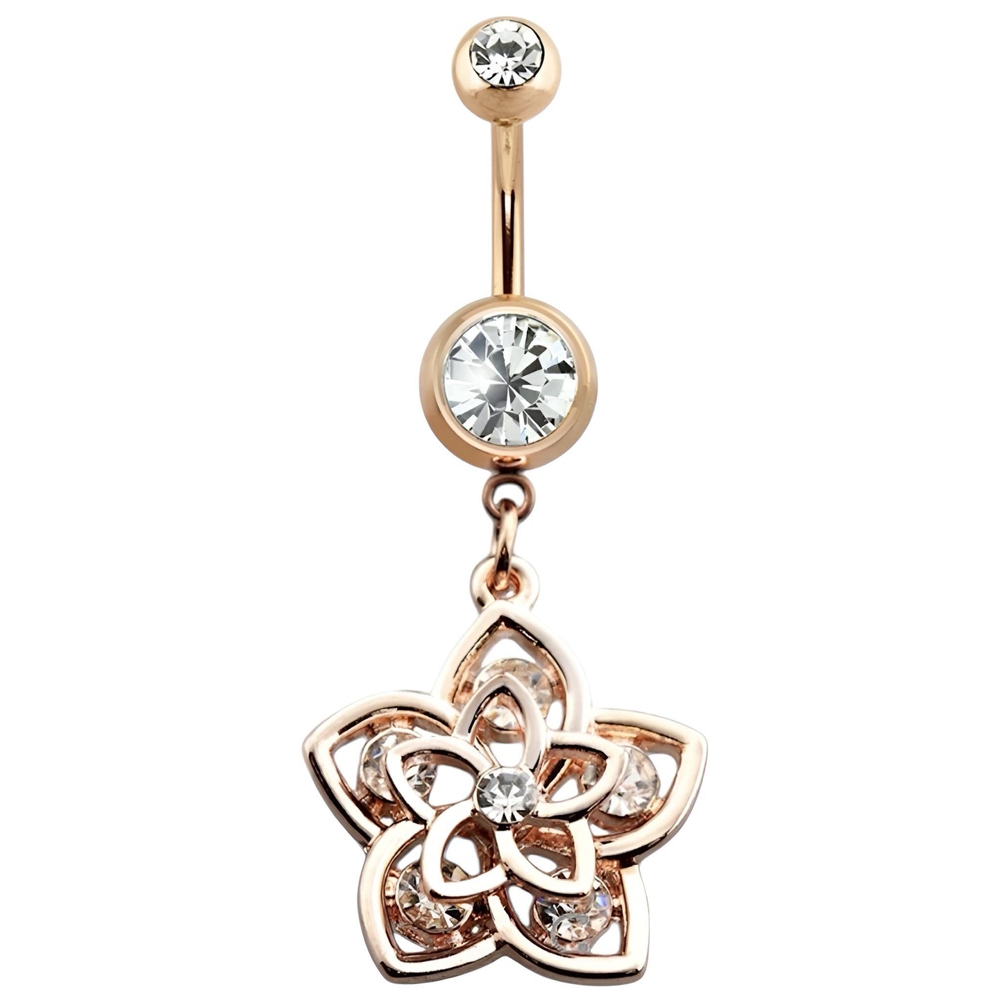 Gem Embedded Double Swirl Flower Belly Bar