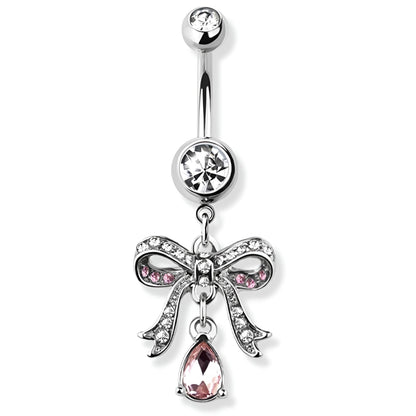 Pink Ribbon Dangling Belly Bar