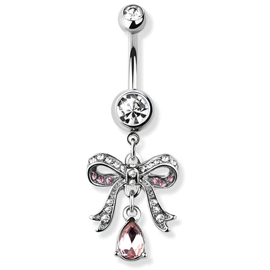 Pink Ribbon Dangling Belly Bar