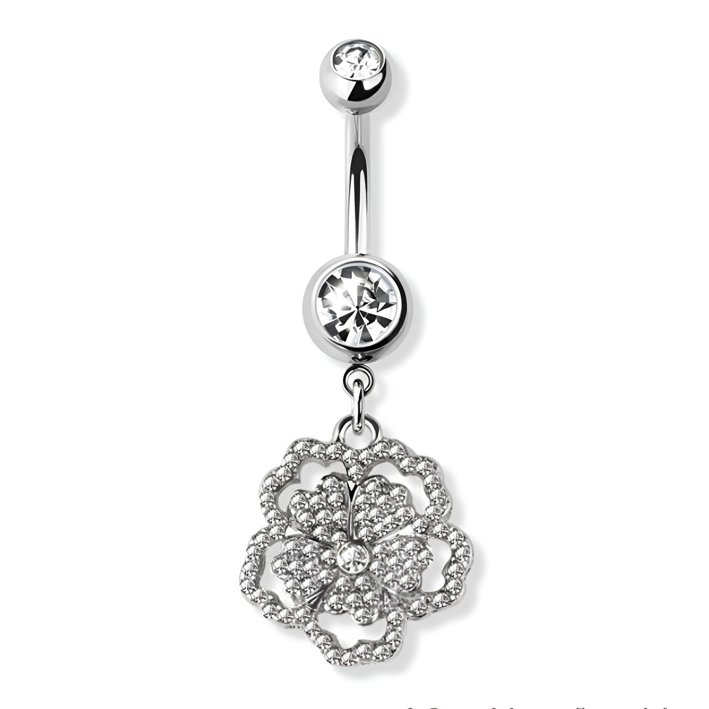 Cz Flower Dangling Belly Bar