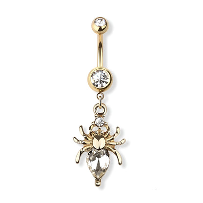 Spider With Heart Gem Belly Bar
