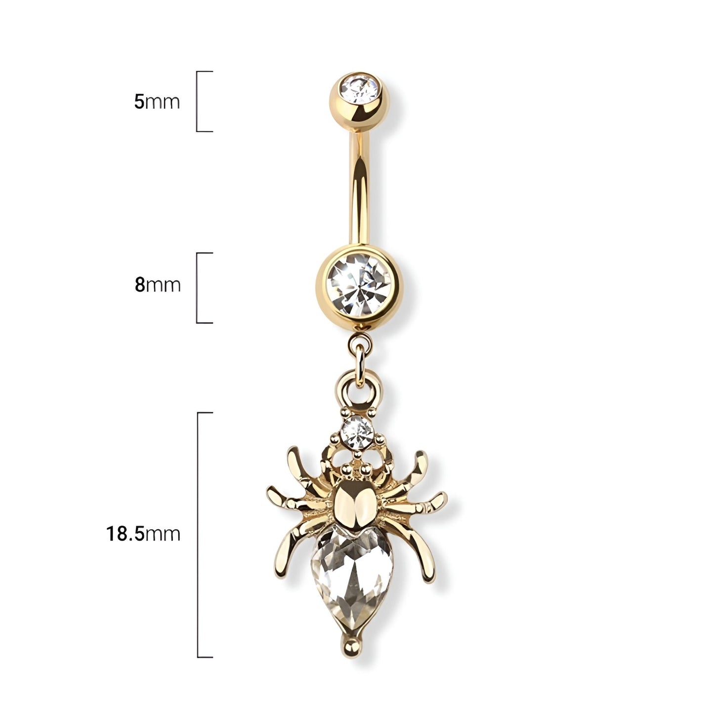 Spider With Heart Gem Belly Bar