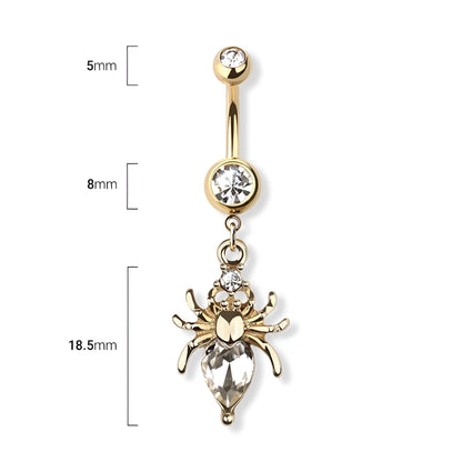 Spider With Heart Gem Belly Bar