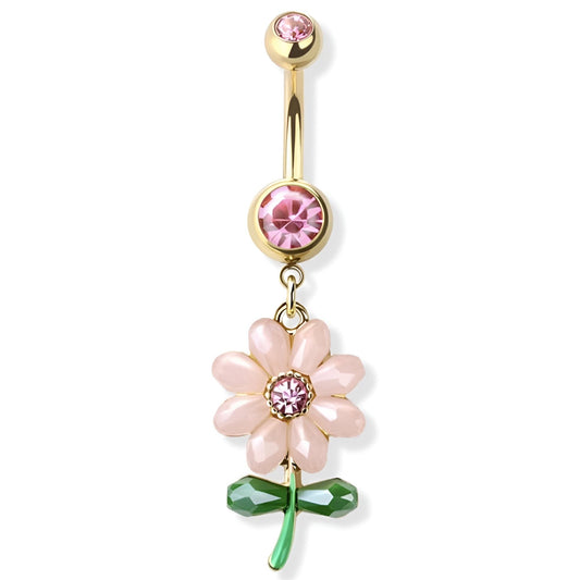 Flower Cz Belly Bar