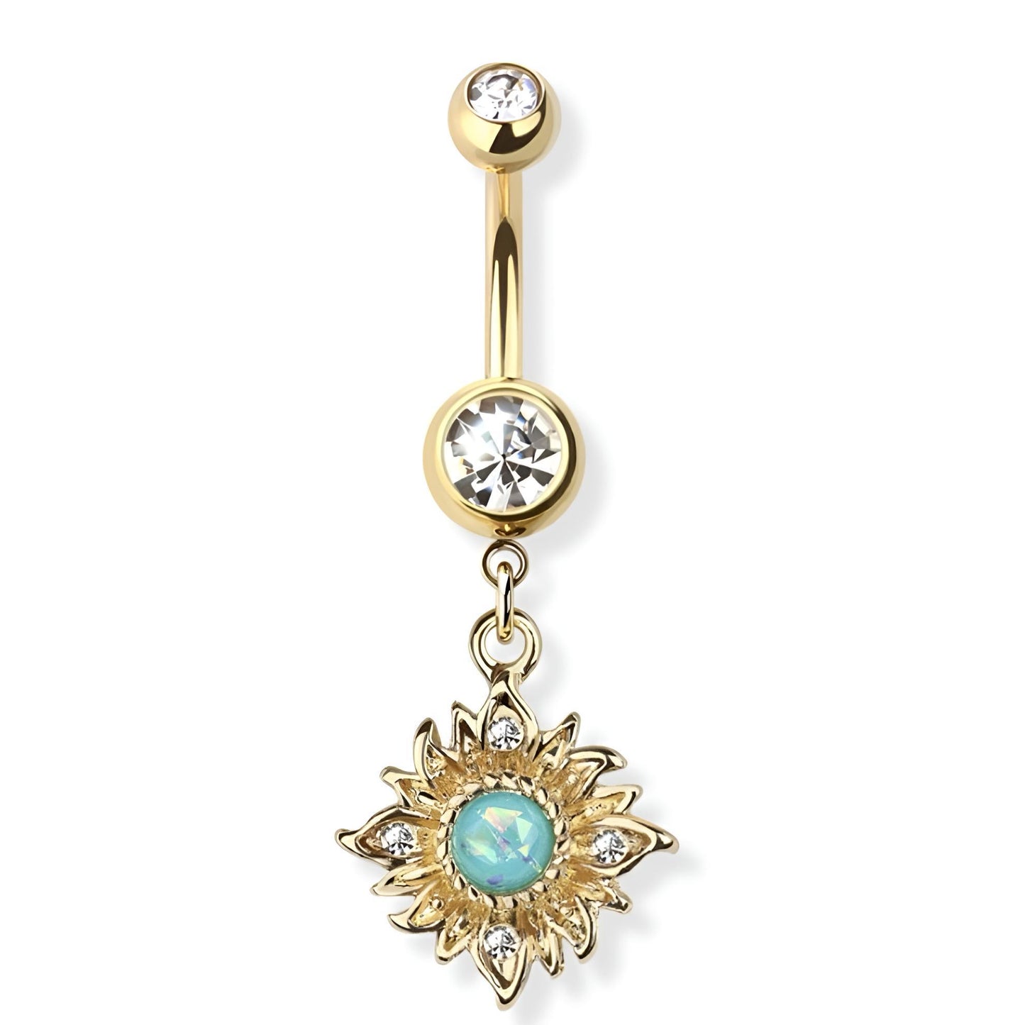 Opal Centered Flaming Belly Bar