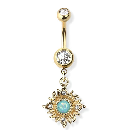 Opal Centered Flaming Belly Bar