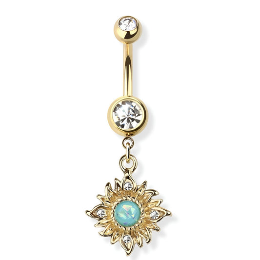 Opal Centered Flaming Belly Bar